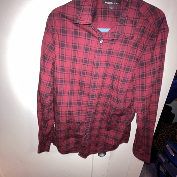 Michael Kors red and black plaid button down - Picture 3 of 5